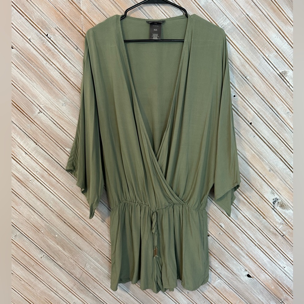 Vince Camuto Sage Green Viscose Swim Cover-Up Romper Deep V